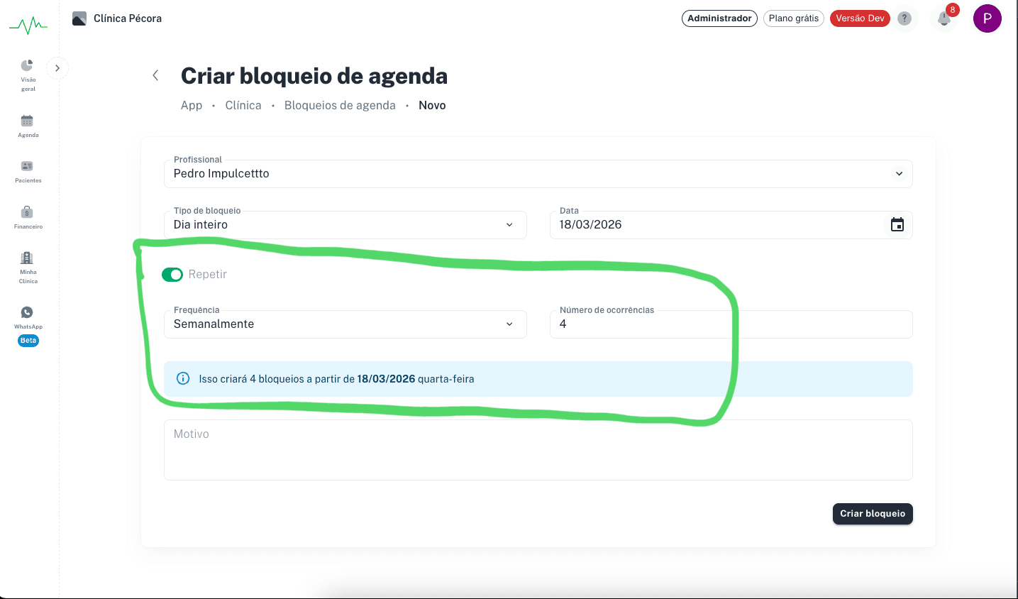 Capa do artigo: Novo: bloqueio recorrente de horarios na agenda