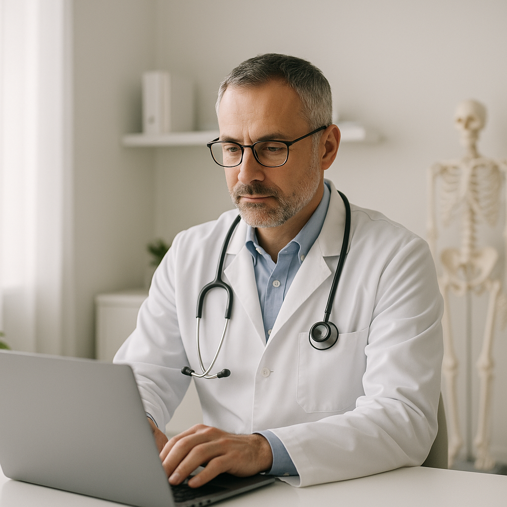 Profissional de saúde acessando dados de pacientes em sistema digital seguro na nuvem