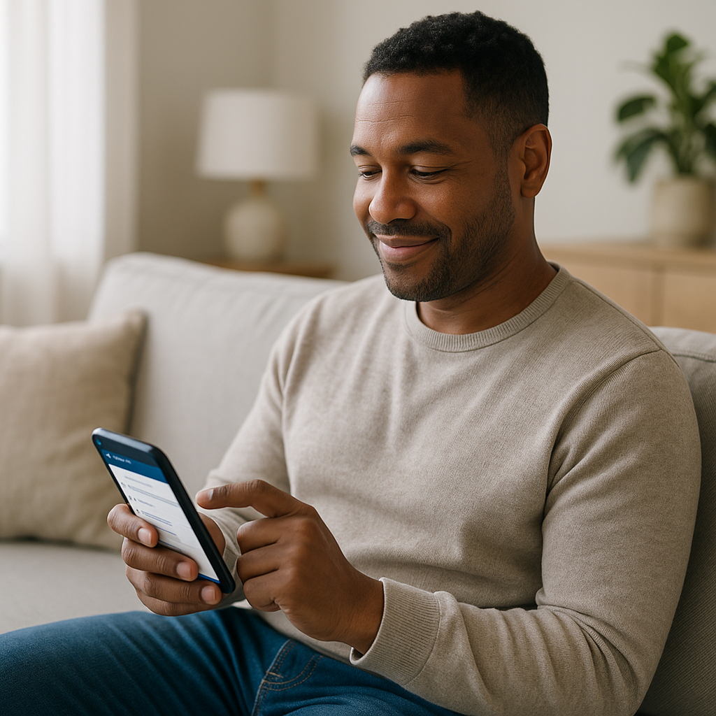 Paciente respondendo no celular um formulário de anamnese com perguntas adaptadas por IA