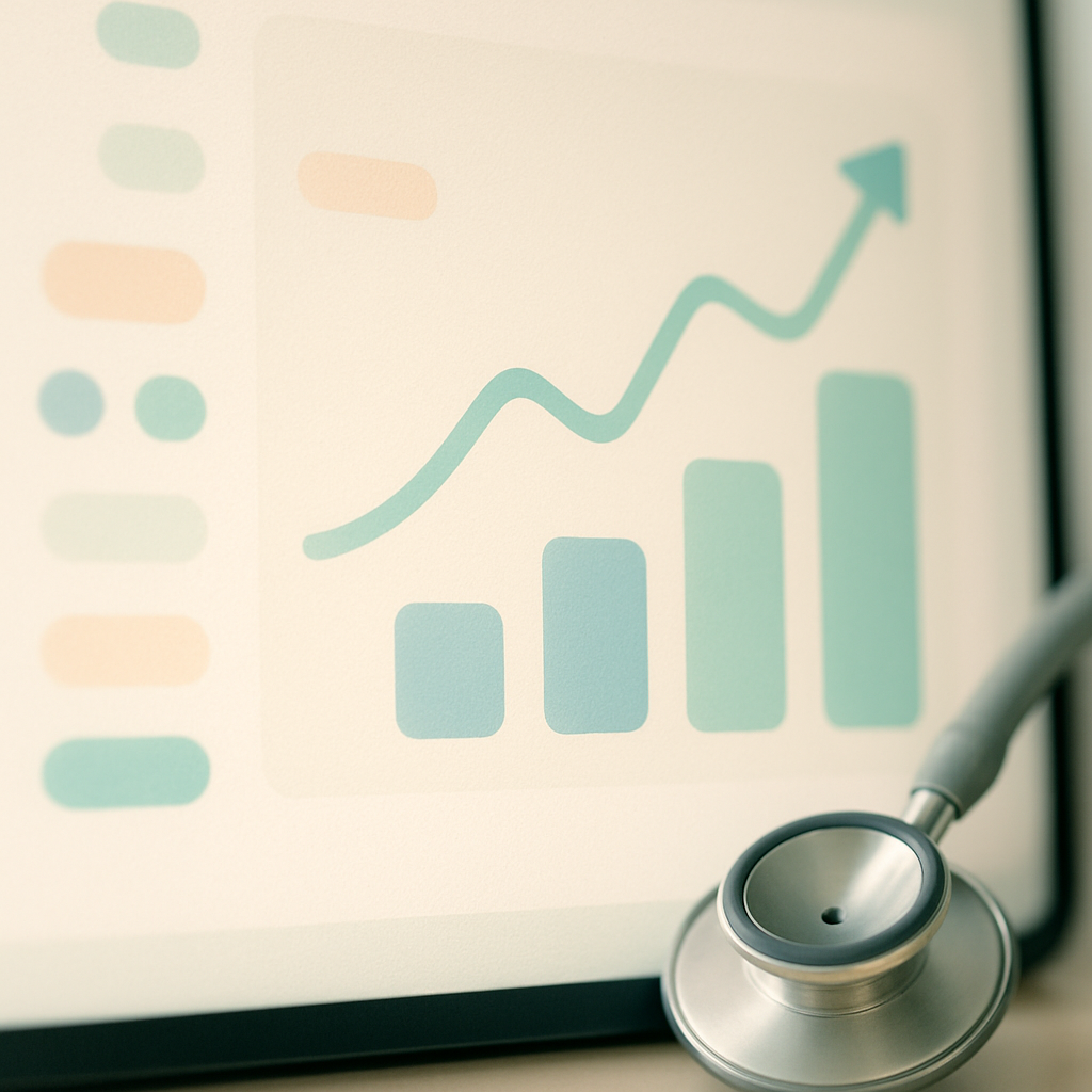Tela com gráficos de receita, despesas e indicadores financeiros do consultório
