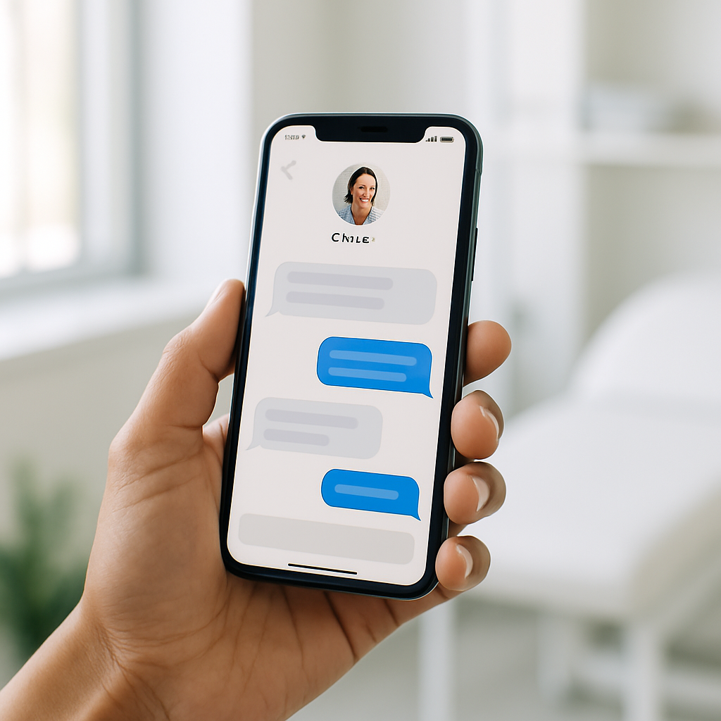 Tela de celular com conversa de reativação de paciente no aplicativo de mensagens