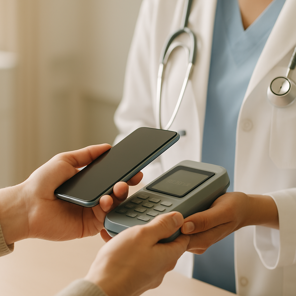 Tela de celular exibindo link de pagamento Pix para consulta médica antecipada