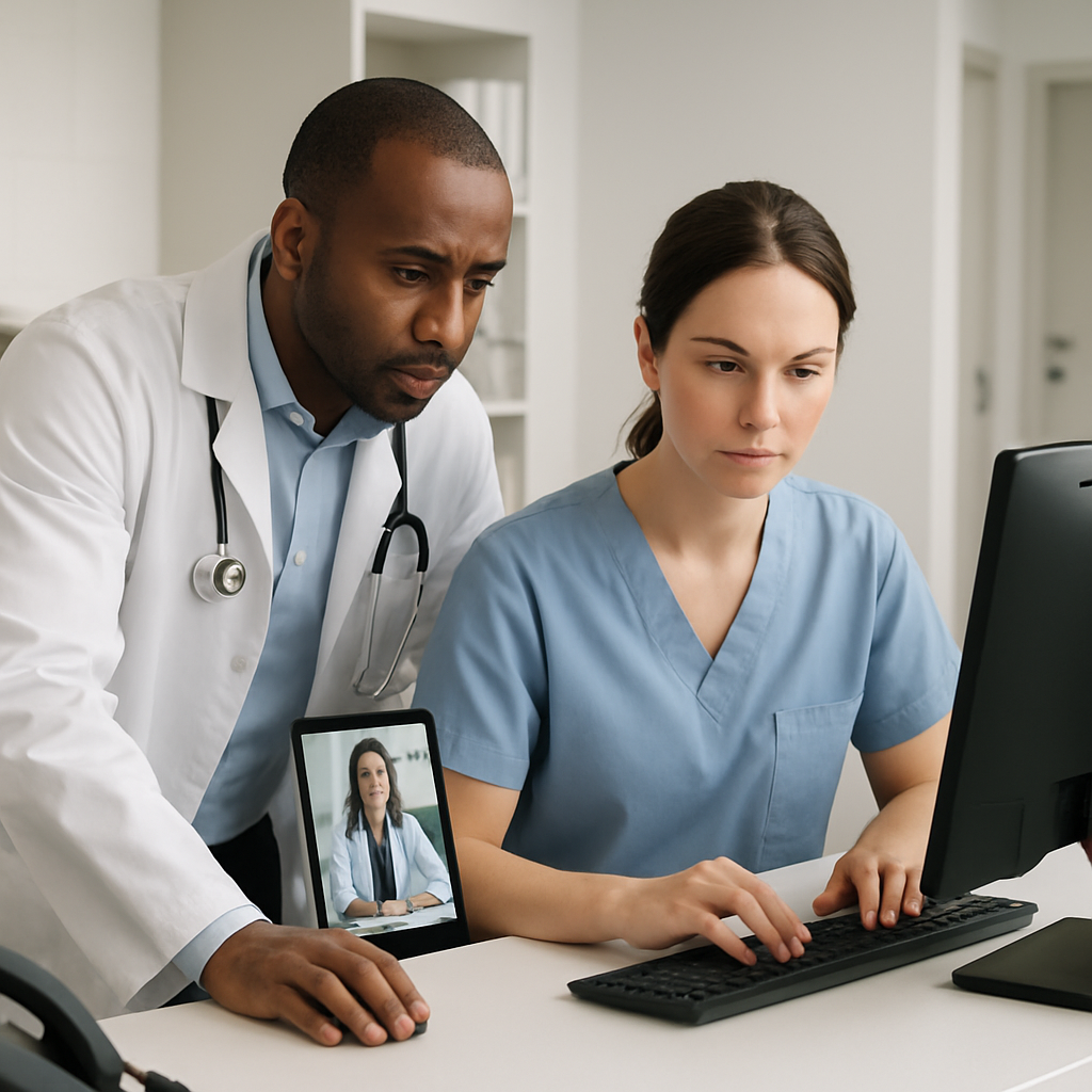 Equipe de clínica integrando o fluxo de teleconsulta ao prontuário eletrônico